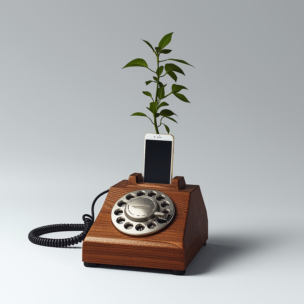 Offerings lucid origin an old wood telephone with a rotary dial connected by a long stretchy cord. sudd 0